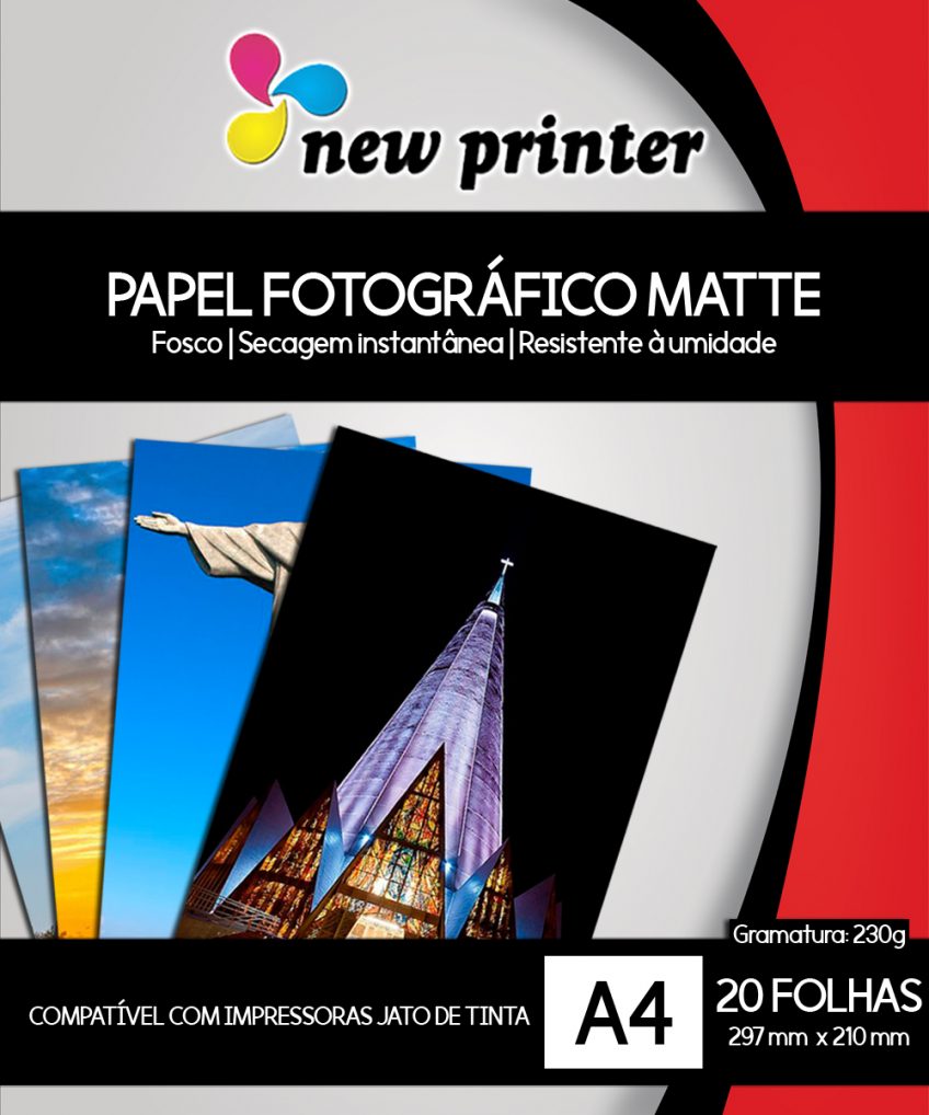 Papel Fotográfico Matte Fosco 230g Tamanho A4 Pacote Com 20 Folhas New Printer 5105